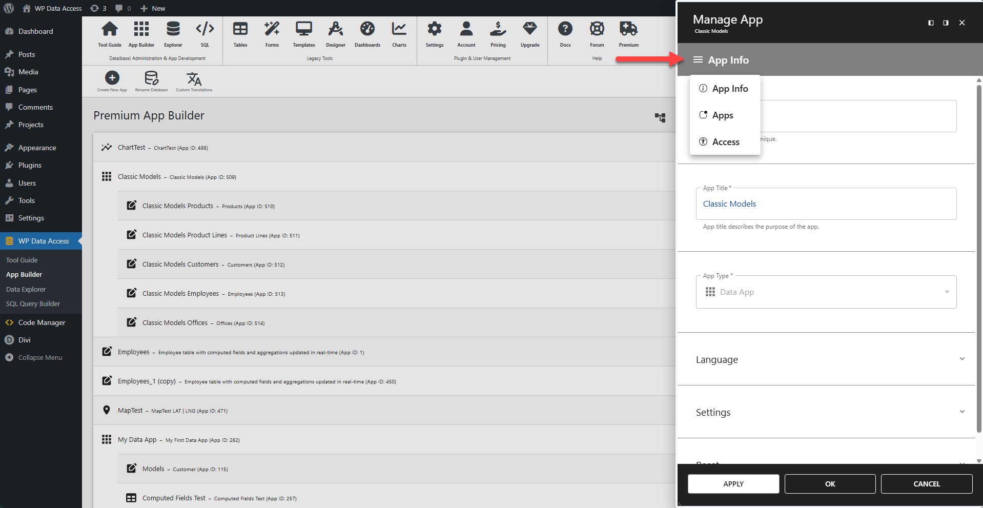 App Builder - App Manager Menu