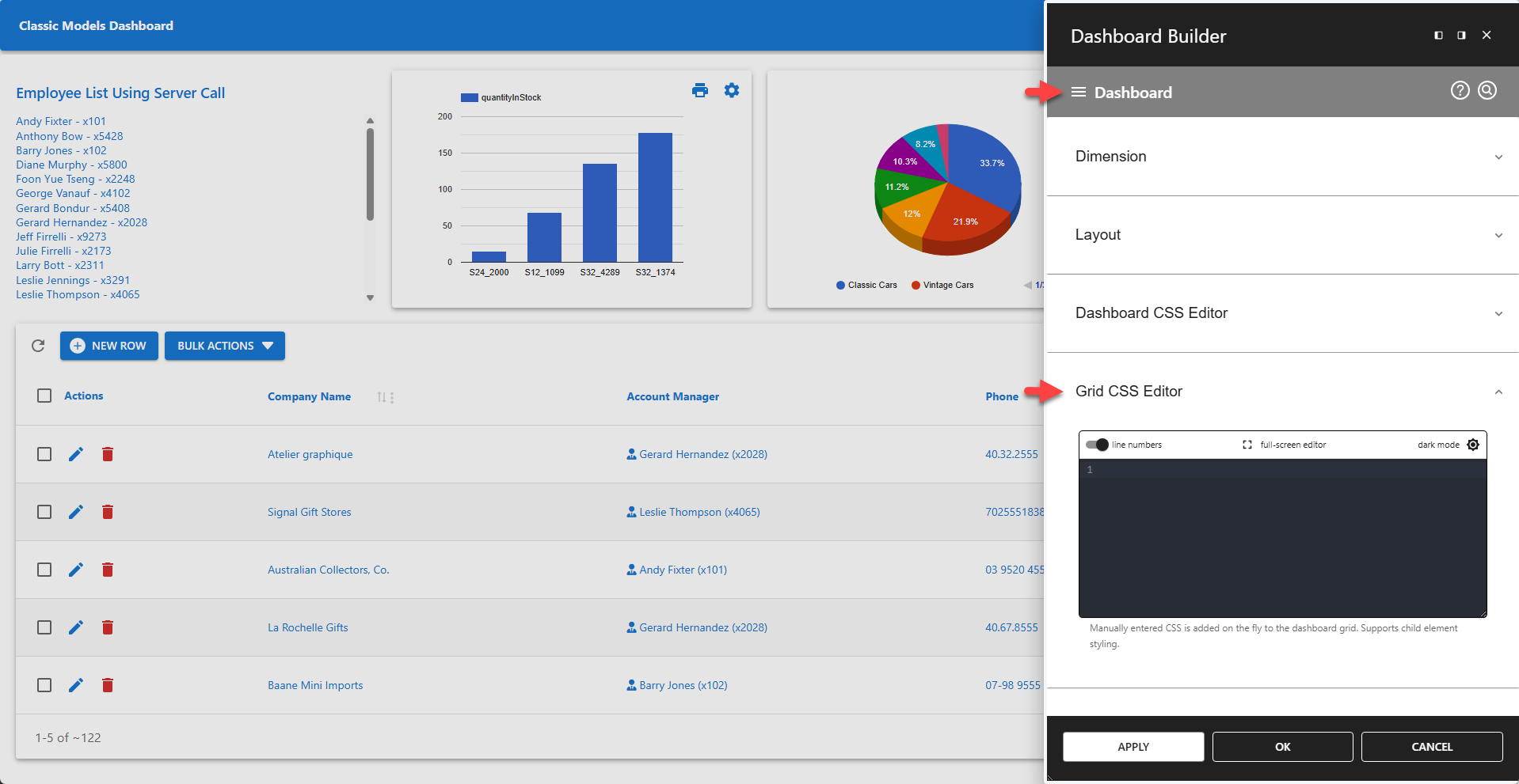 WP Data Access - Dashboard Builder - Grid CSS Editor