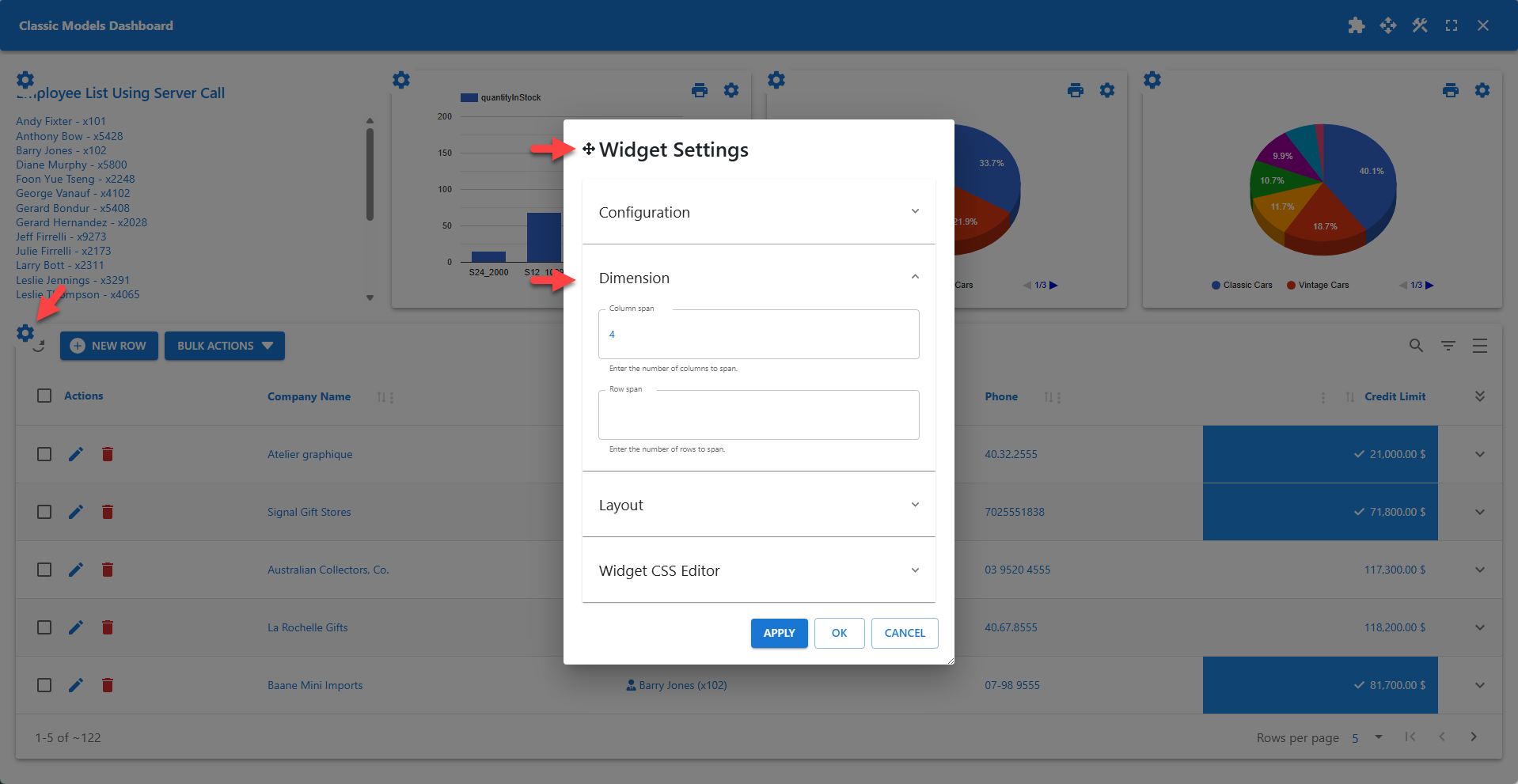 WP Data Access - Widget Settings - Dimension