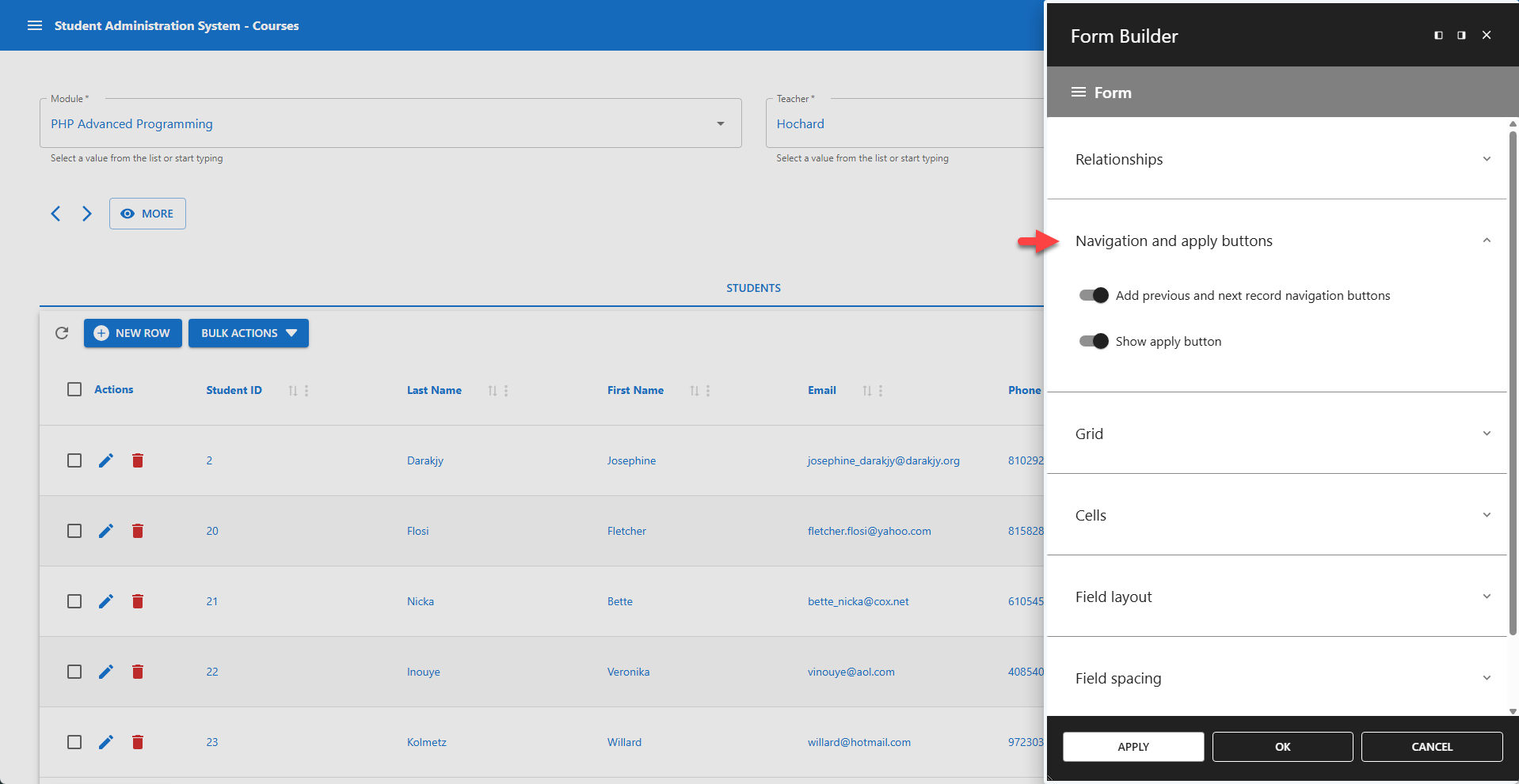 WP Data Access - Form Builder - Navigation and Apply Buttons