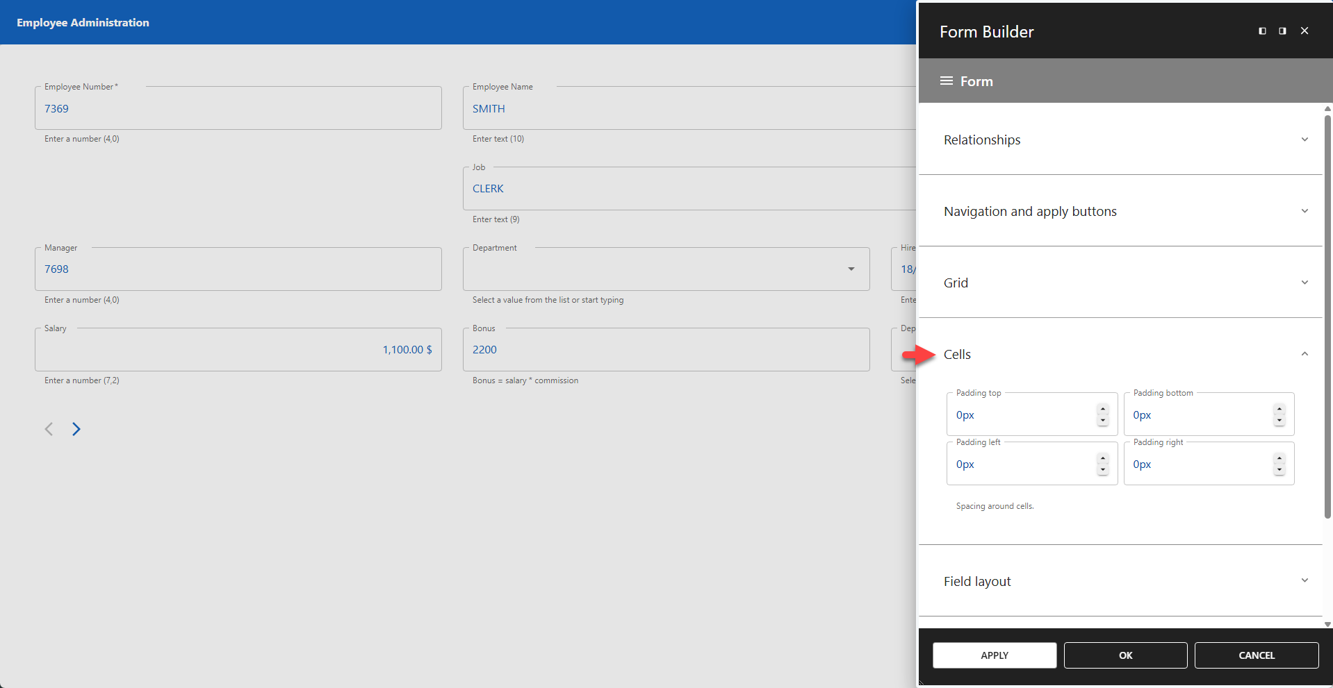 WP Data Access - Form Builder - Cells