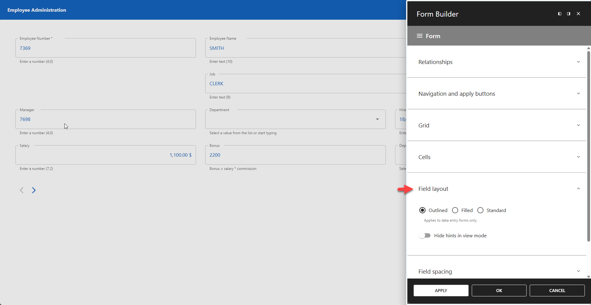 WP Data Access - Form Builder - Field Layout