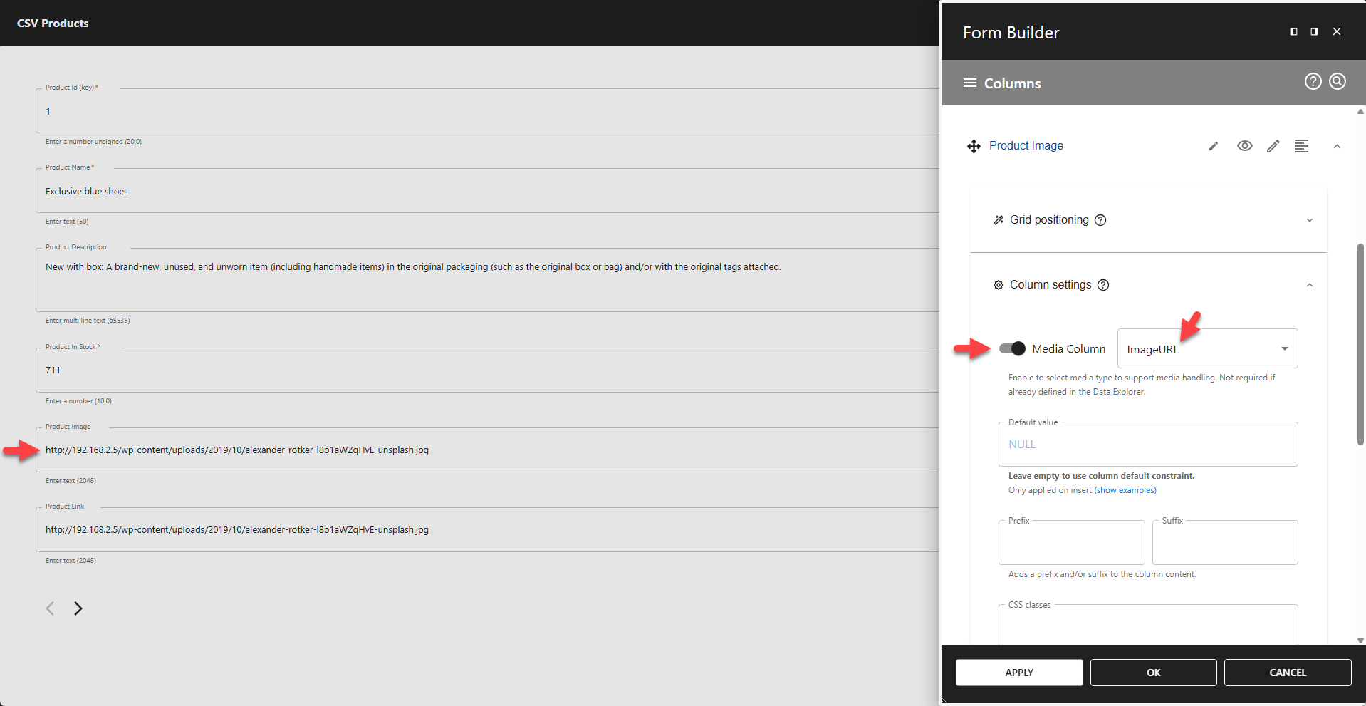 WP Data Access - Media Column Setting
