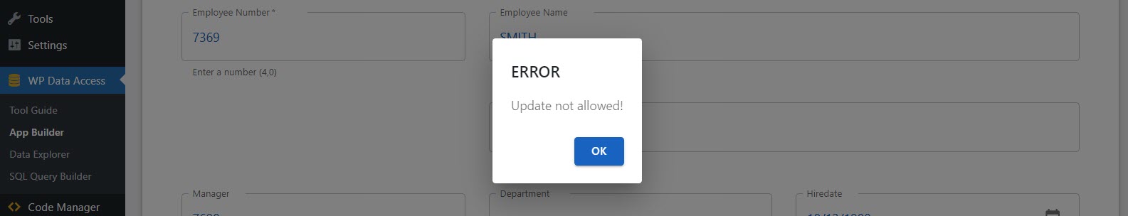 WP Data Access - wpda.alert()