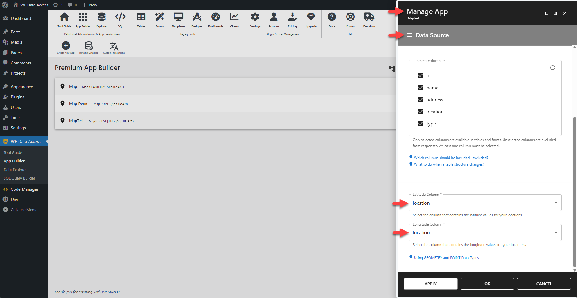 WP Data Access - Map Data Source
