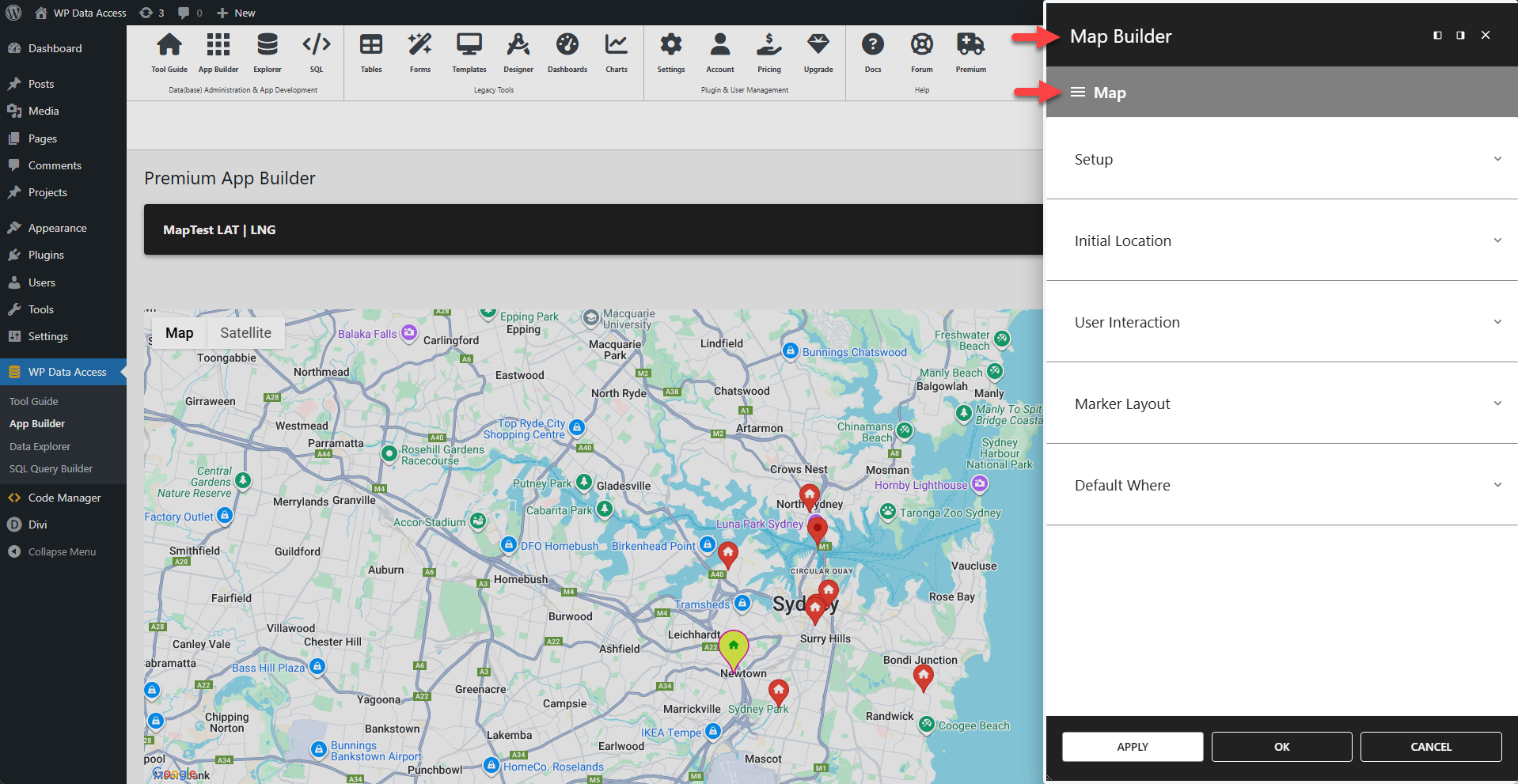 WP Data Access - Map Settings