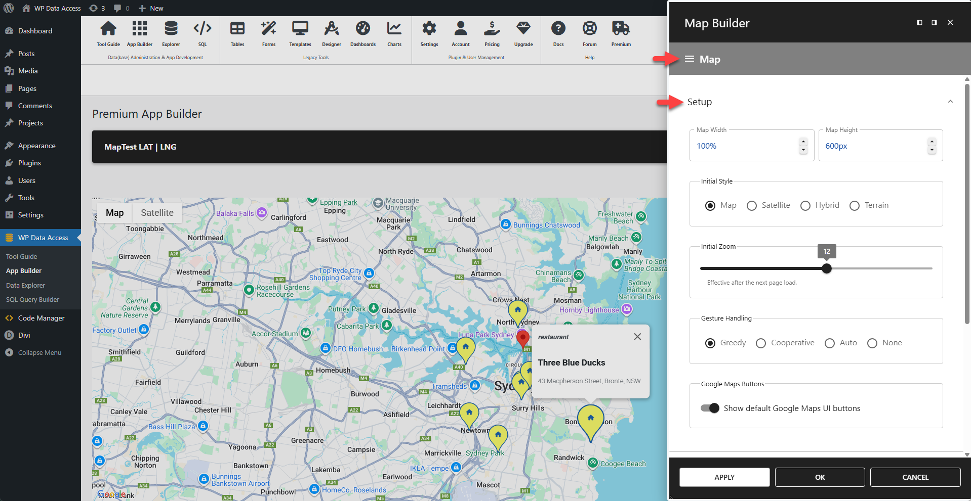 WP Data Access - Map Settings - Setup