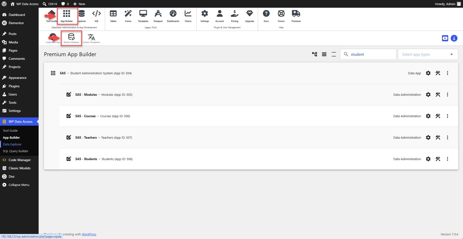 WP Data Access - Data Explorer - Rename Database