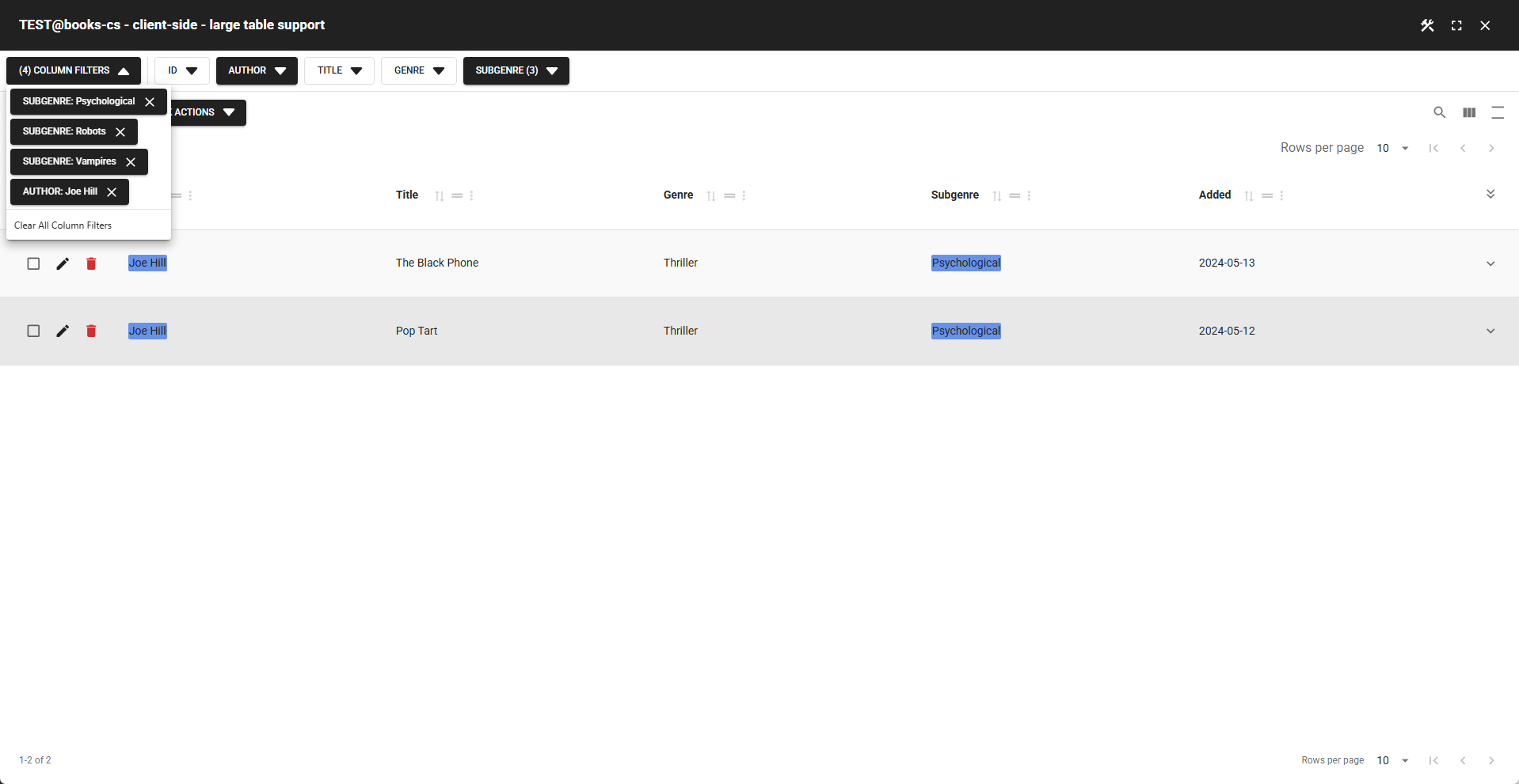 WP Data Access - Table Builder - Clear column filters