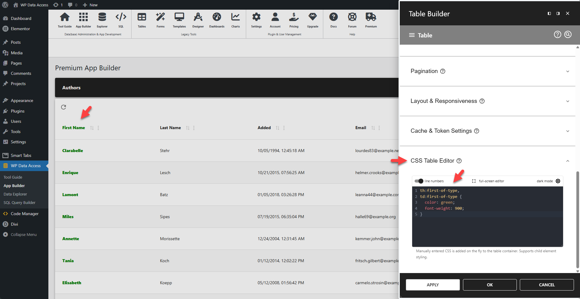 WP Data Access - Table Builder - CSS Table Editor
