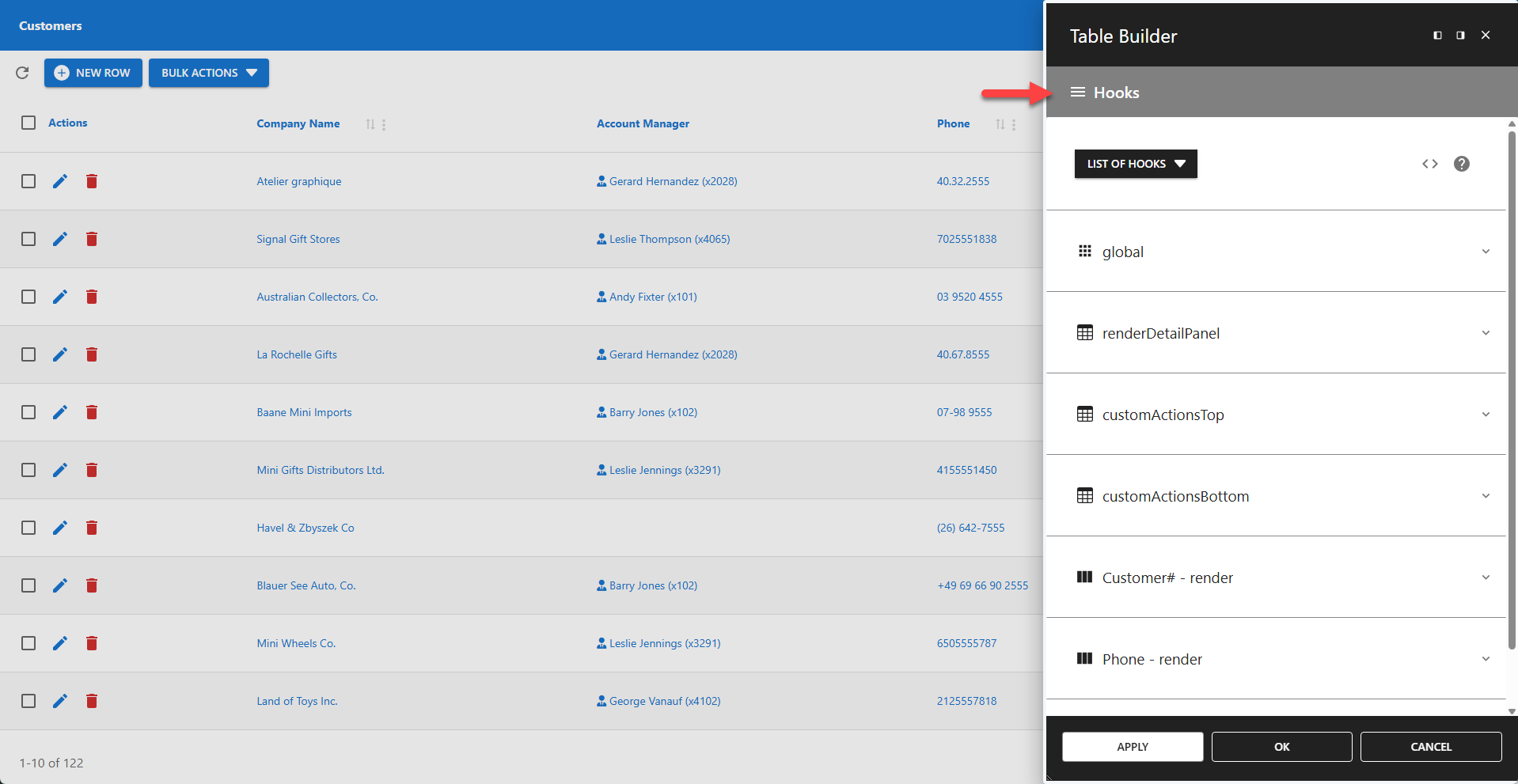 WP Data Access - Table Builder - Hooks Menu
