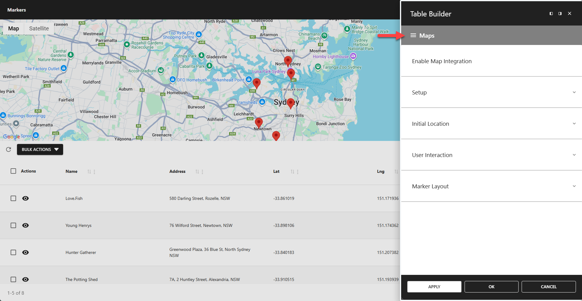 WP Data Access - Table Builder - Maps Menu