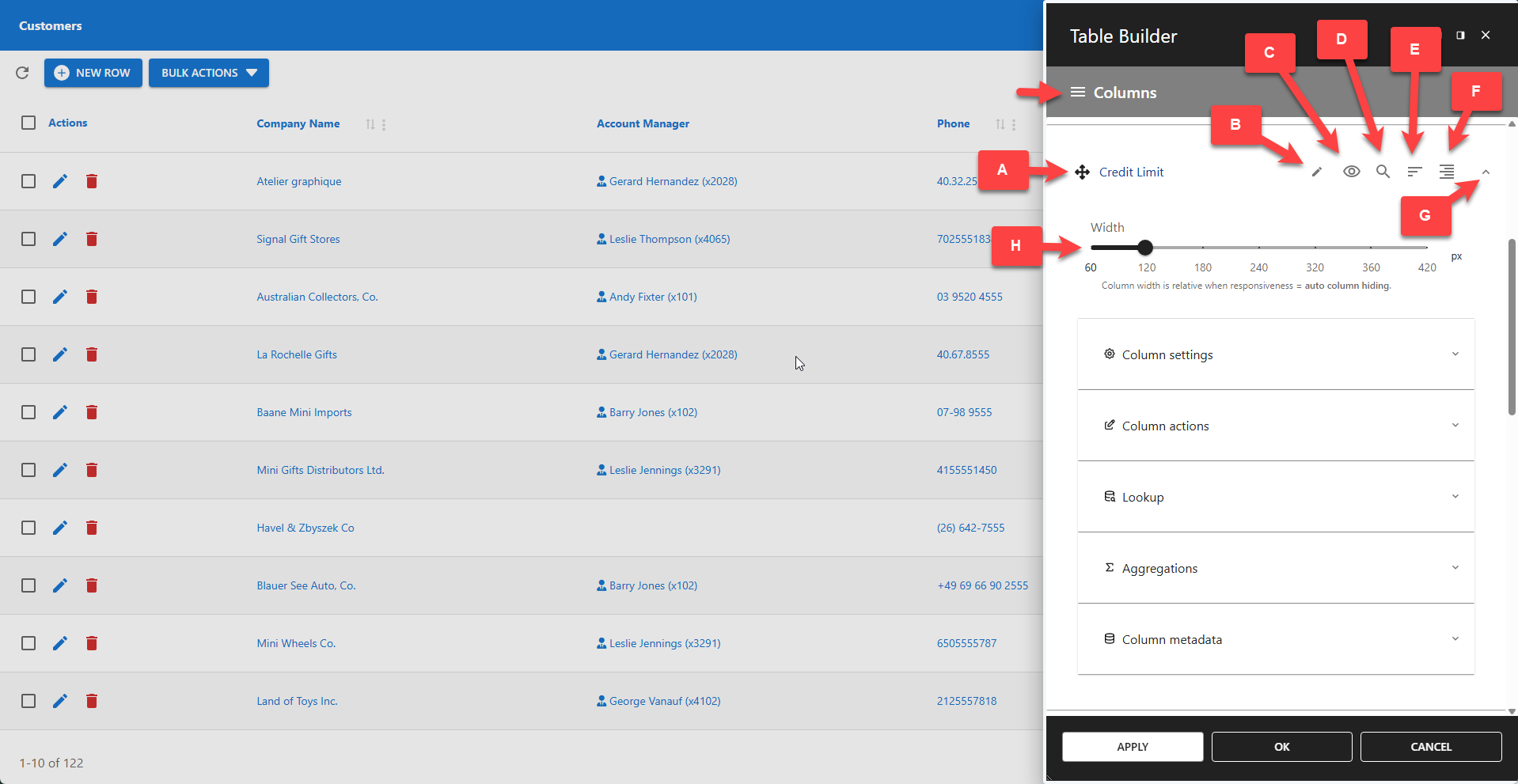 WP Data Access - Table Builder - Columns Menu