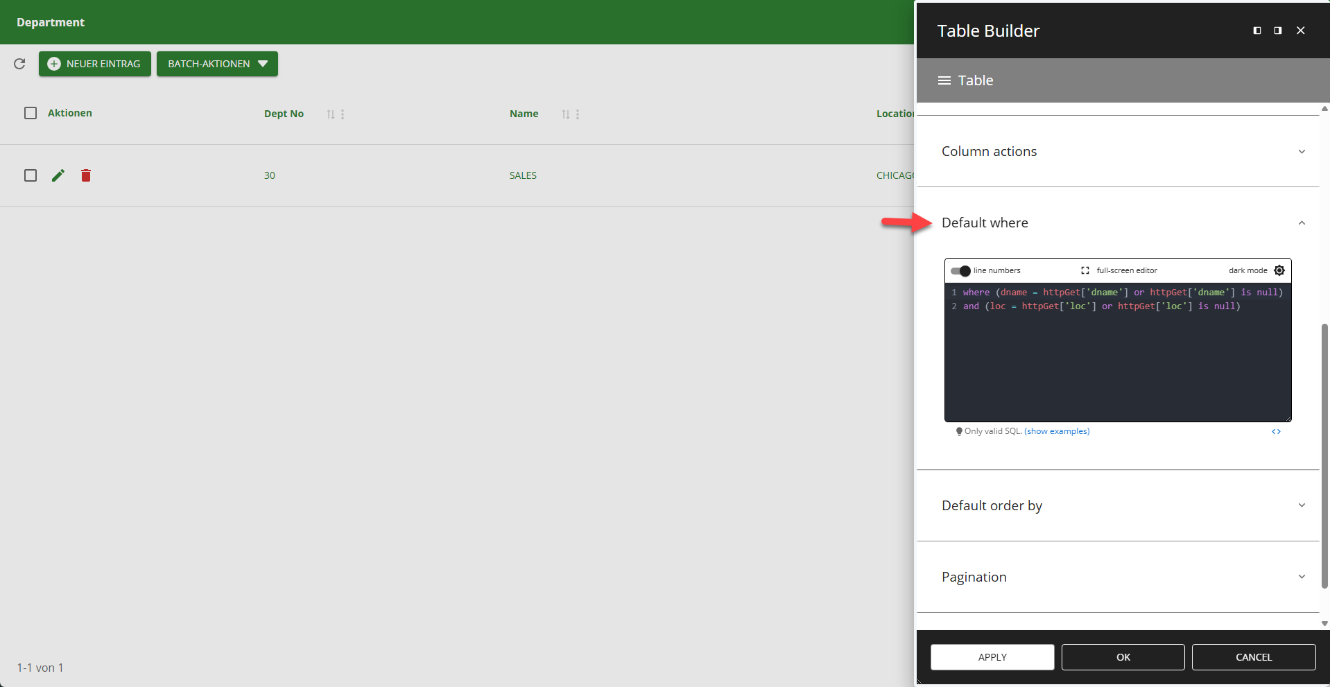 WP Data Access - Table Builder - Default WHERE