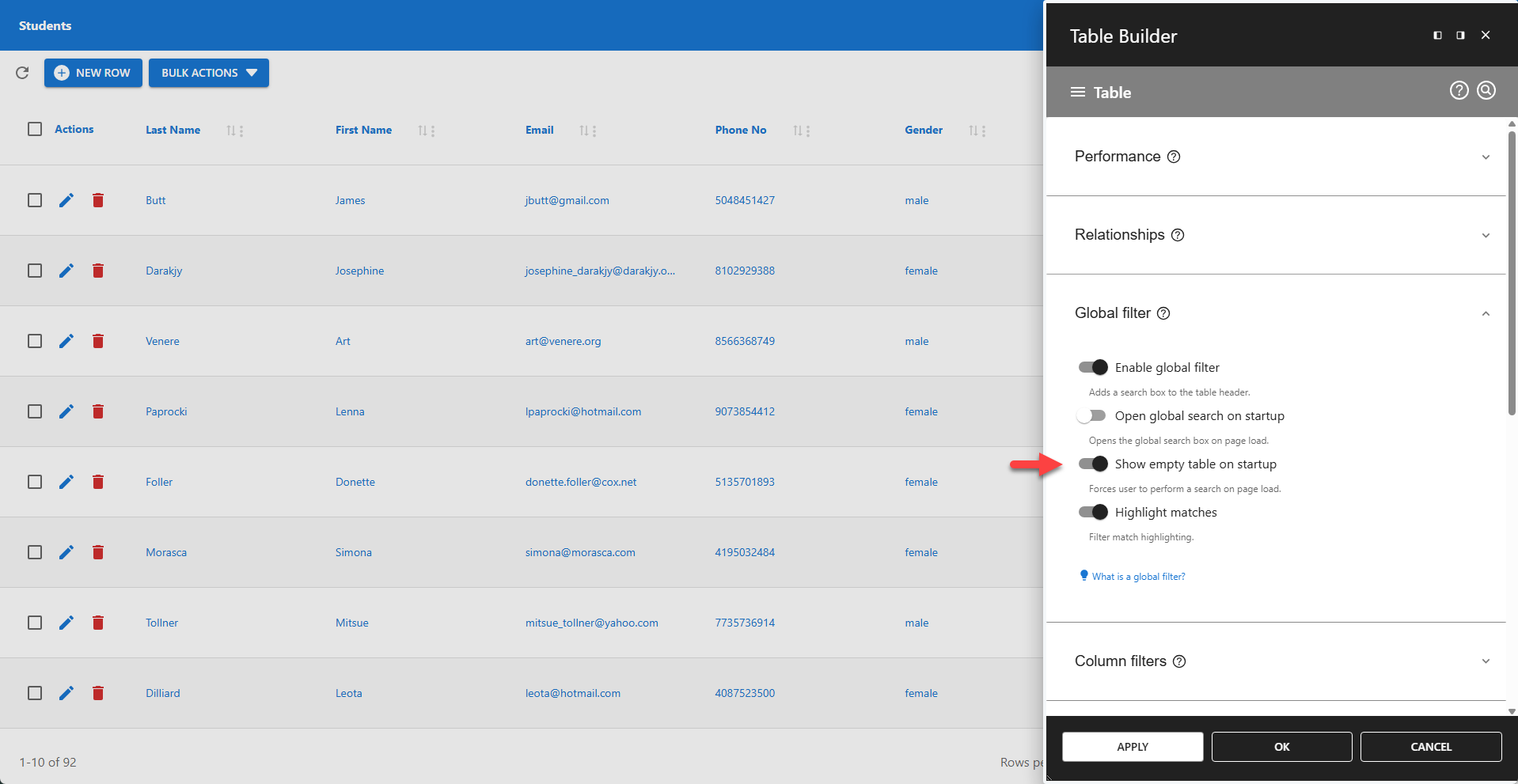 WP Data Access - Table Builder - Show Empty Table on Startup