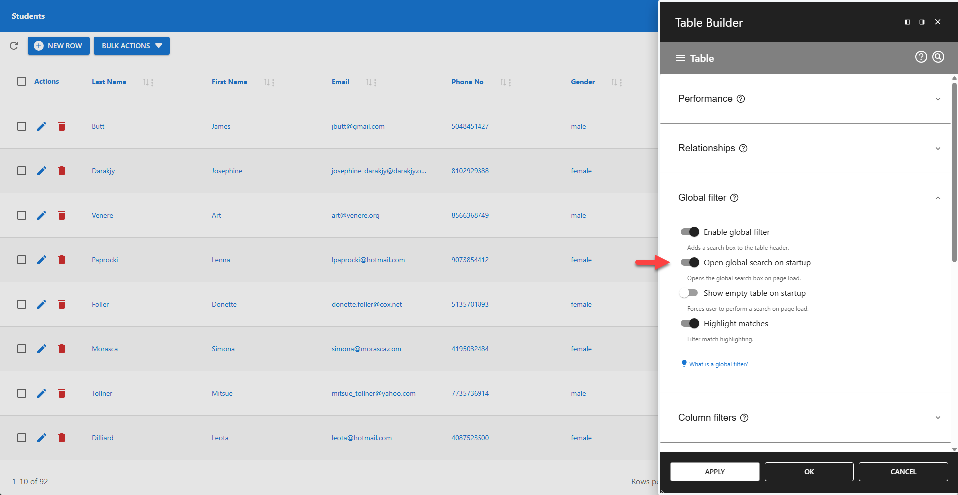 WP Data Access - Table Builder - Exclude Column from Global Filter