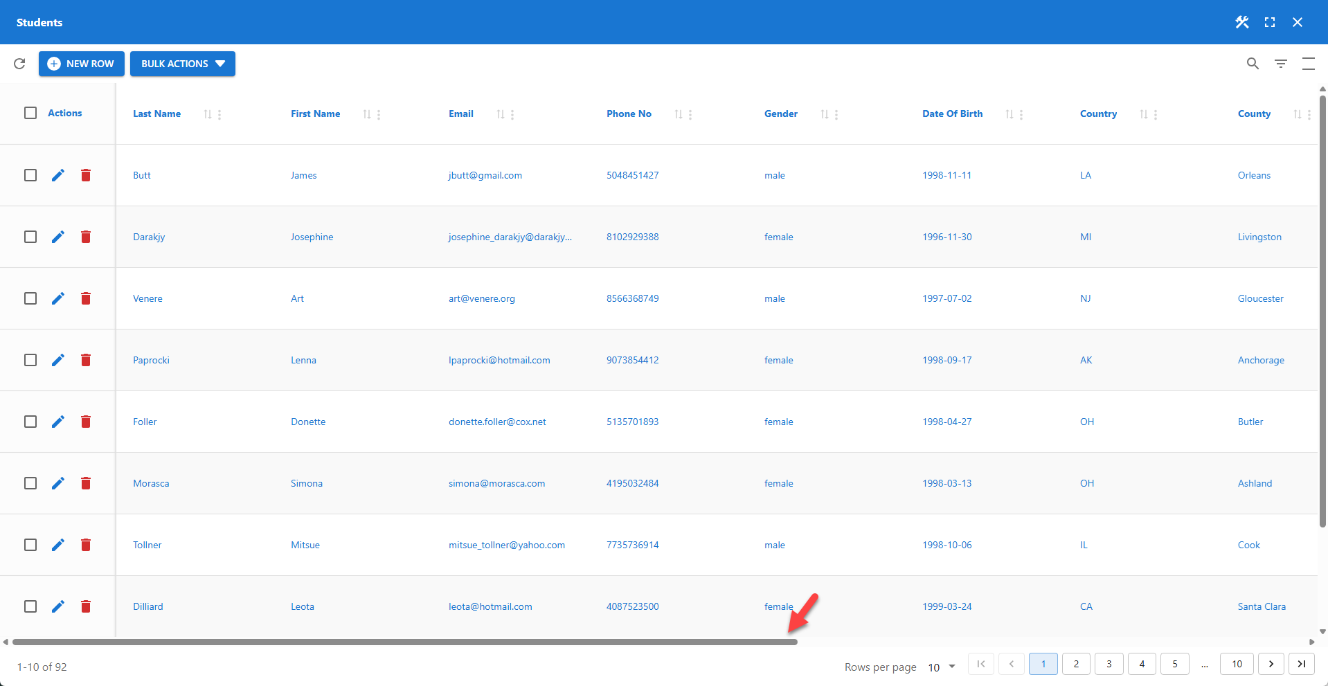 WP Data Access - Table Builder - Example Horizontal Scrollbar
