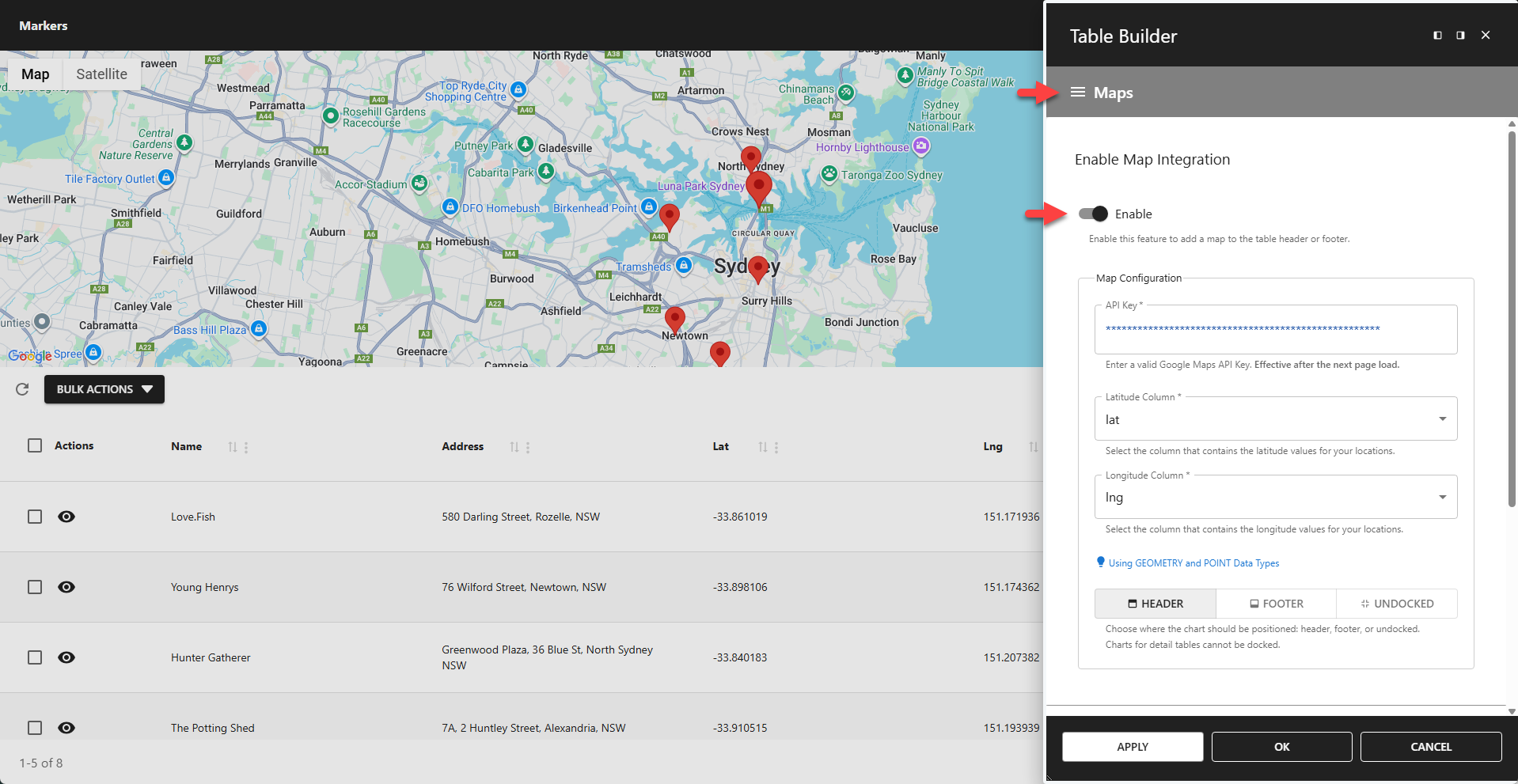WP Data Access - Table Builder - Map Integration