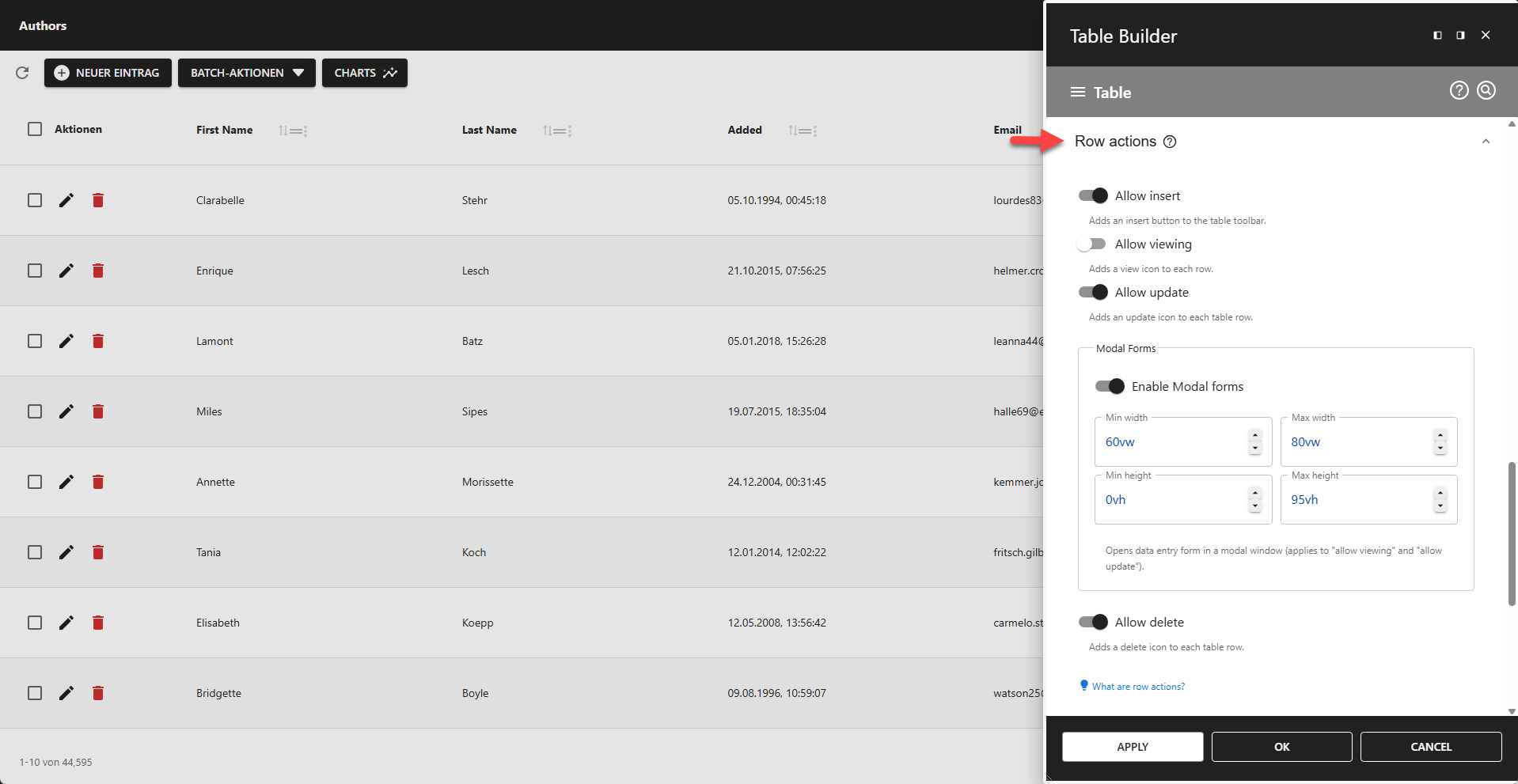 WP Data Access - Table Builder - Row Actions